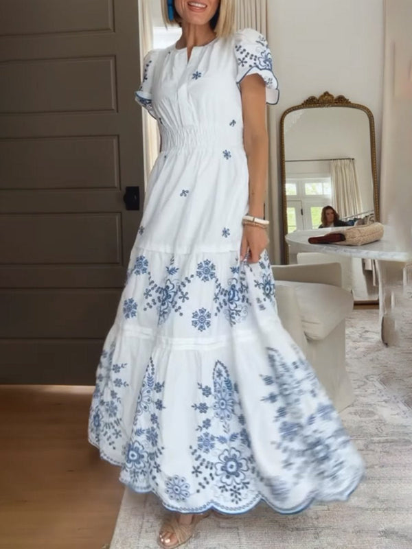 Eyelet Kurzarm-Maxikleid