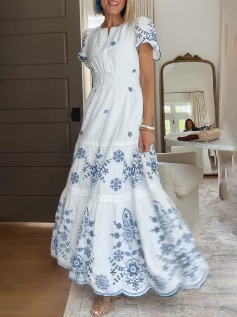 Eyelet Kurzarm-Maxikleid