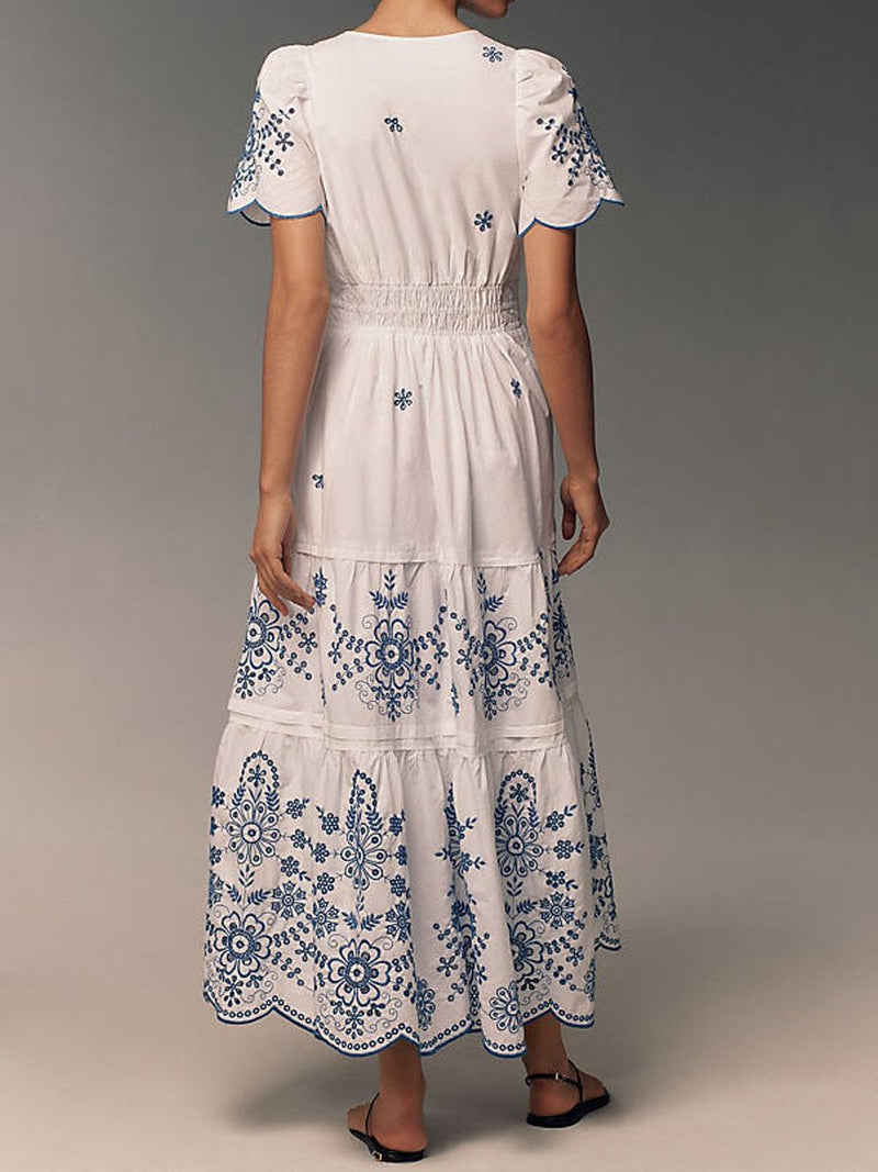Eyelet Kurzarm-Maxikleid