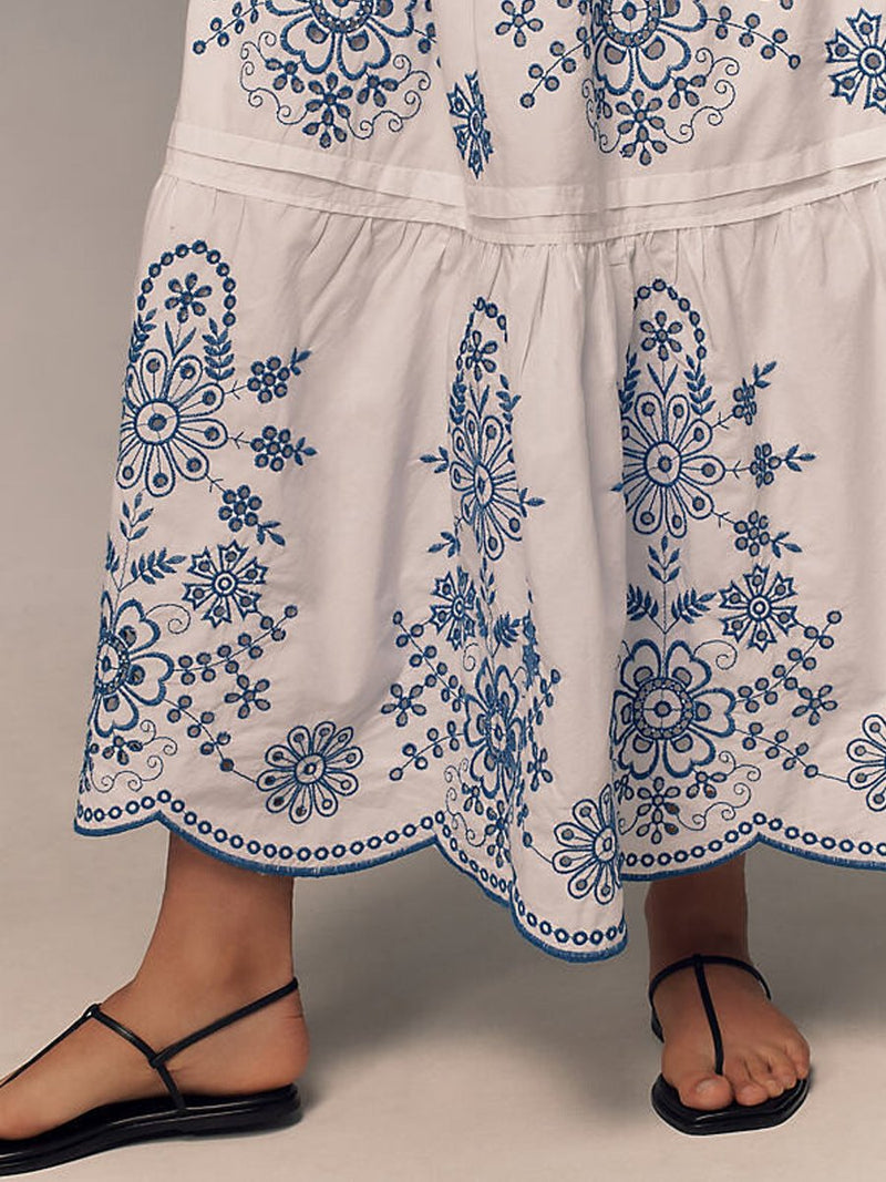 Eyelet Kurzarm-Maxikleid