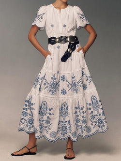 Eyelet Kurzarm-Maxikleid