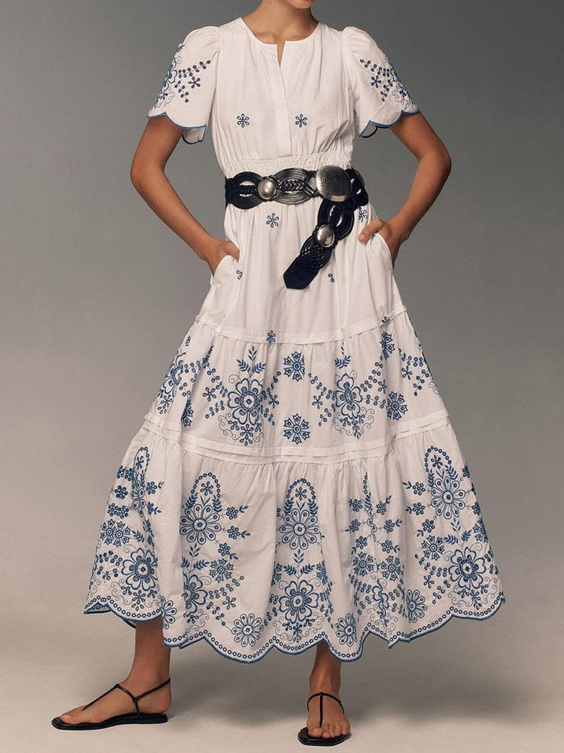 Eyelet Kurzarm-Maxikleid