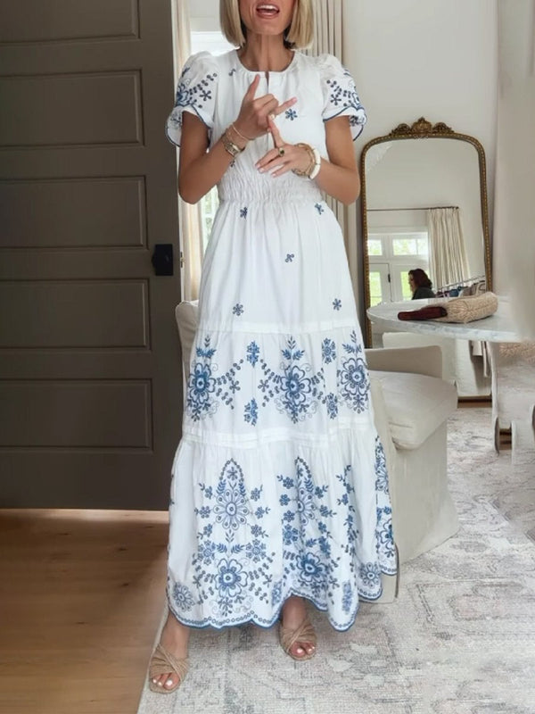 Eyelet Kurzarm-Maxikleid