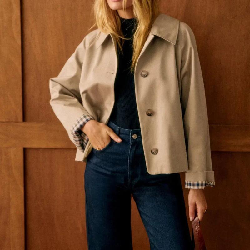 Klassischer Karo - Trenchcoat mit umgelegtem Kragen - Livezo