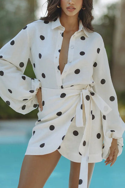 Kleid aus Leinenmischung mit Punkten - Livezo