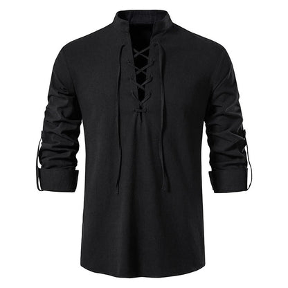 Lace - Up Shirt with Stand - Up Collar - Harren Cole