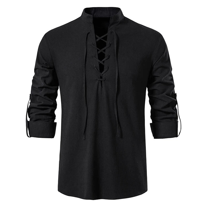 Lace - Up Shirt with Stand - Up Collar - Harren Cole