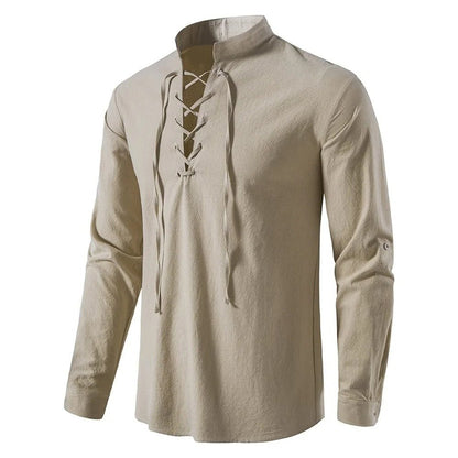 Lace - Up Stand Collar Shirt for Men - Harren Cole