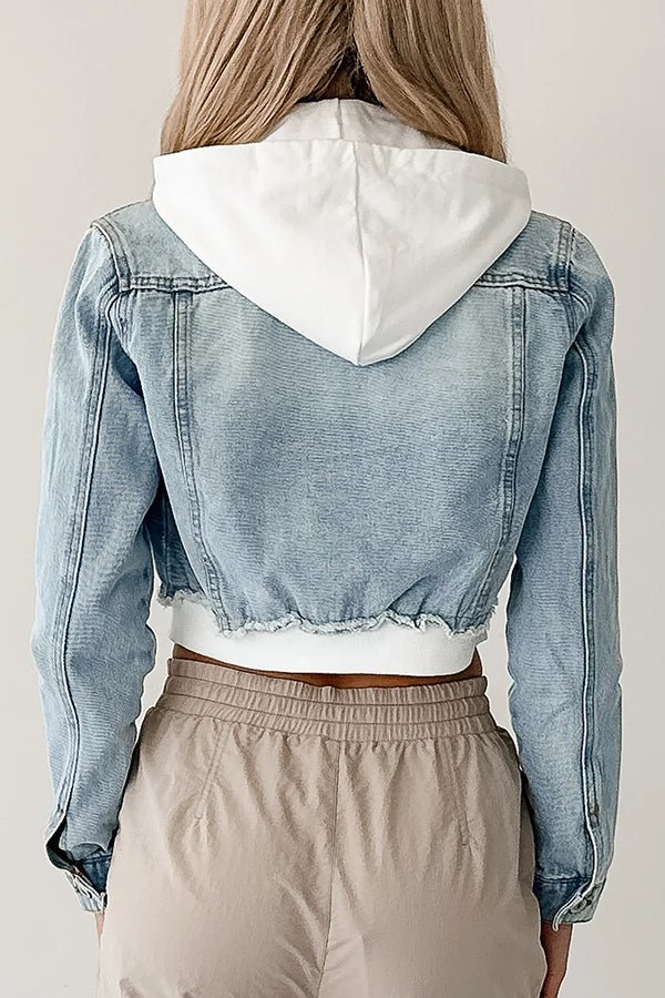 Lässige Jeansjacke mit Kapuze und Patchwork - Muster - Livezo