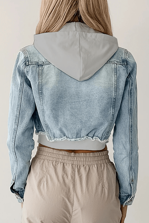 Lässige Jeansjacke mit Kapuze und Patchwork - Muster - Livezo