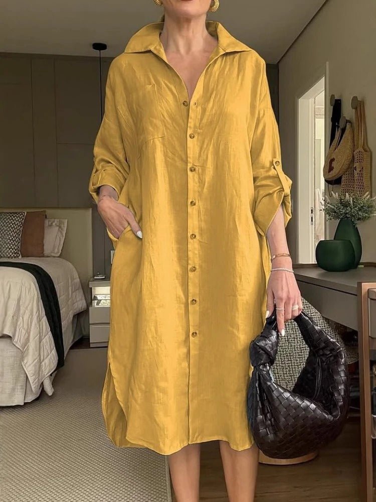 Lässiges Baumwoll - Leinenkleid mit Volants und Karree - Ausschnitt - Livezo