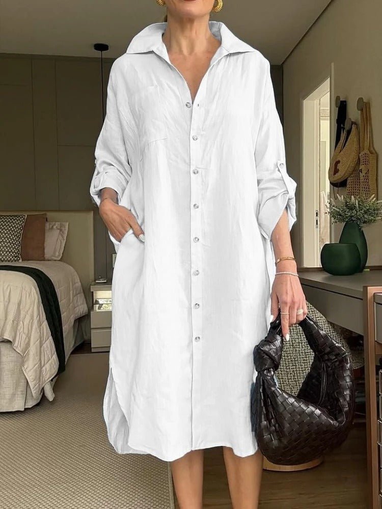 Lässiges Baumwoll - Leinenkleid mit Volants und Karree - Ausschnitt - Livezo