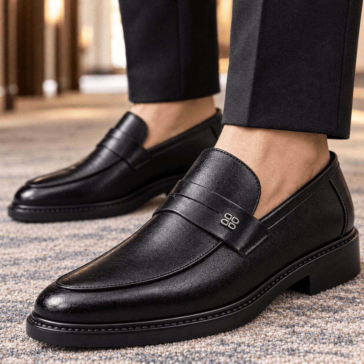 Leather Apron-Toe Slip-On Loafers - Harren Cole