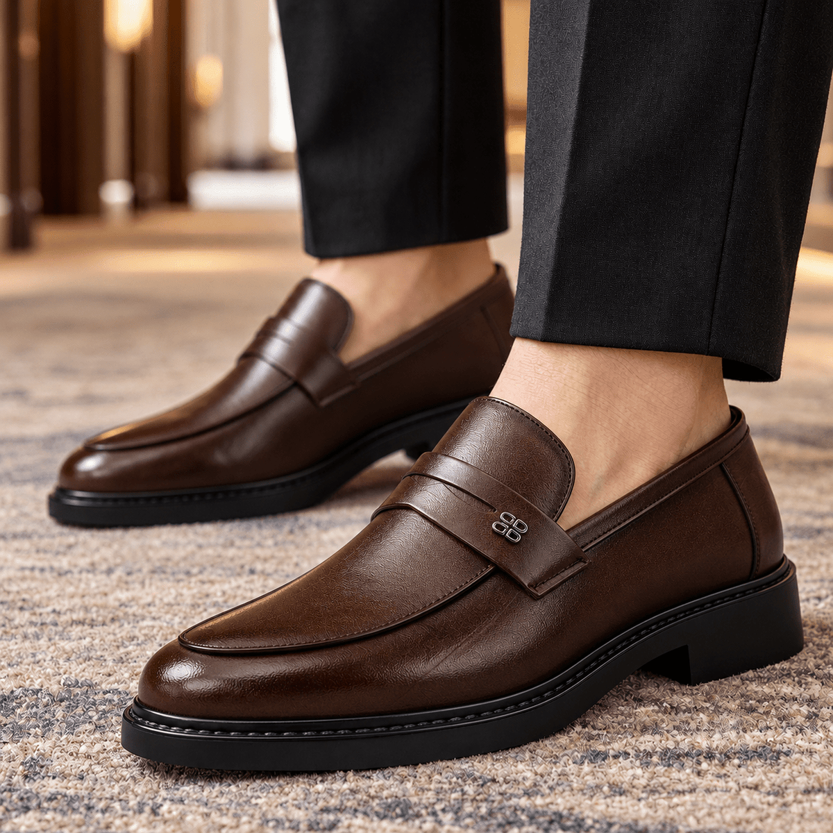 Leather Apron-Toe Slip-On Loafers - Harren Cole