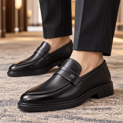 Leather Apron-Toe Slip-On Loafers - Harren Cole