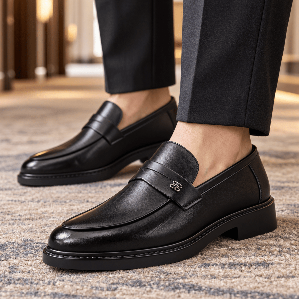 Leather Apron-Toe Slip-On Loafers - Harren Cole