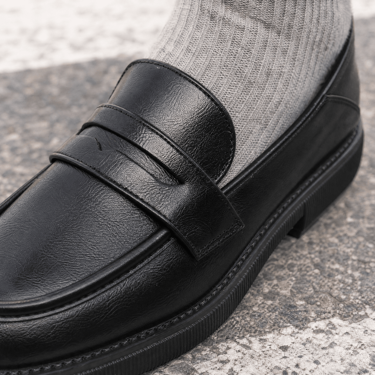 Leather Look Slip On Loafers Round Toe - Harren Cole