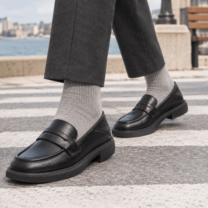 Leather Look Slip On Loafers Round Toe - Harren Cole