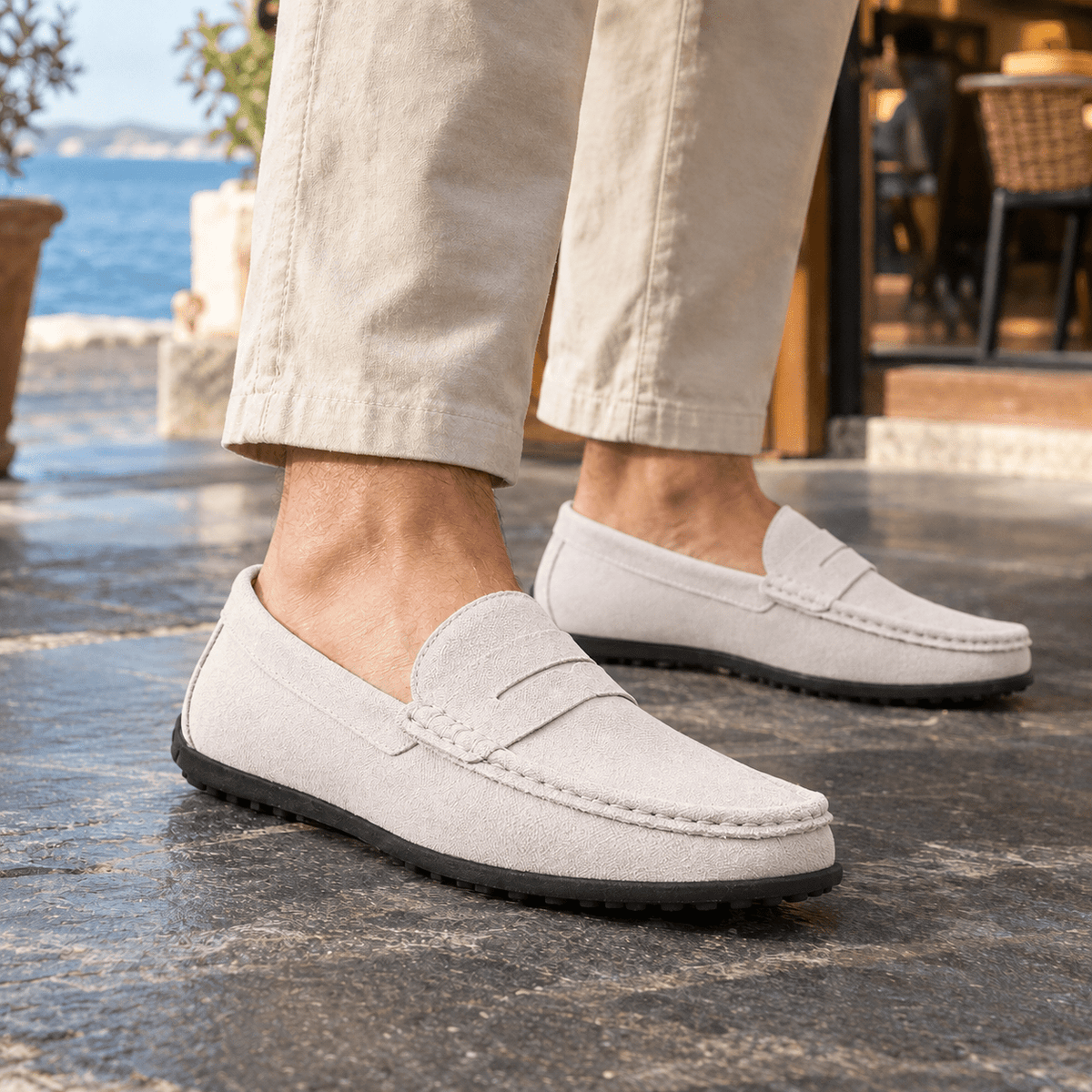 Leather Penny Loafers With Rubber Driving Sole - Harren Cole