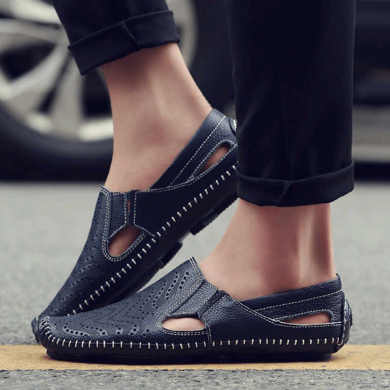 Leather Perforated Breathable Sandals - Harren Cole