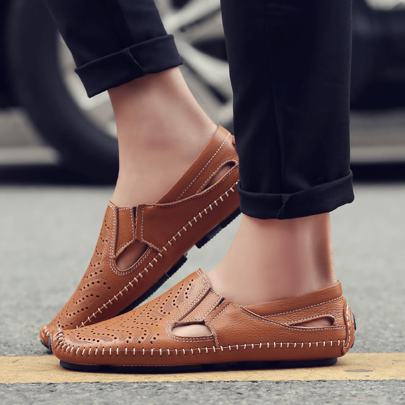 Leather Perforated Breathable Sandals - Harren Cole