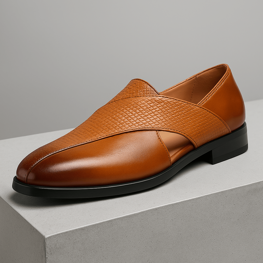 Leather Woven Detail Loafers Brown and Black - Harren Cole