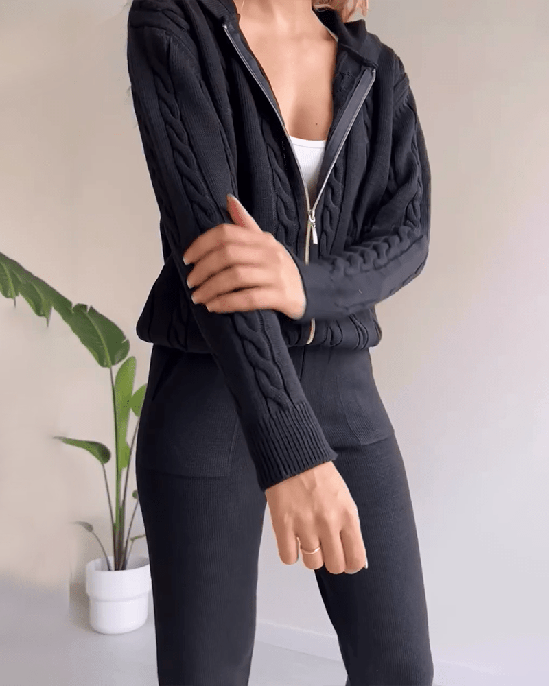 Legeres Jacquard - Strickjacken - Set mit Twist - Design - Livezo