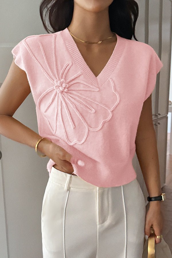 Legeres locker sitzendes Strickweste mit V - Ausschnitt - Livezo