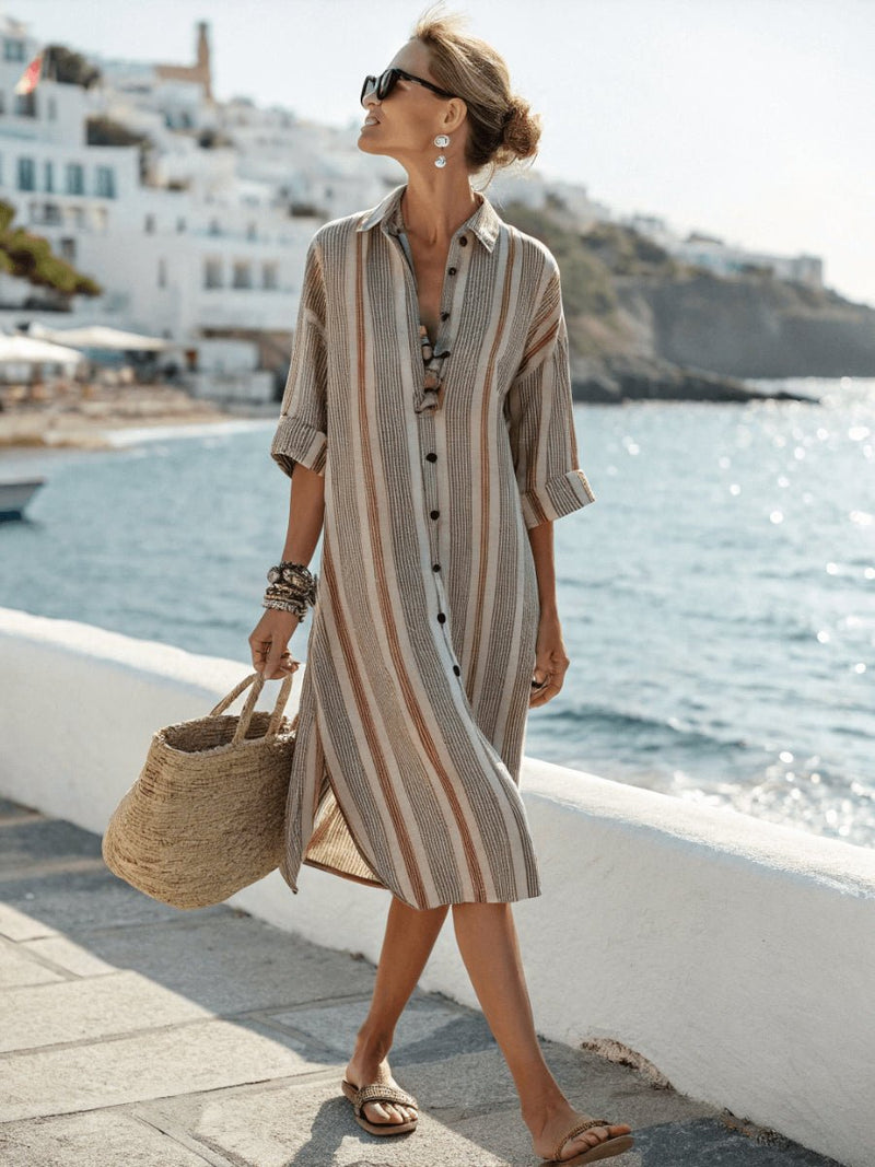 Leichtes Leinen - Sommerkleid mit Knopfleiste für Damen - Livezo