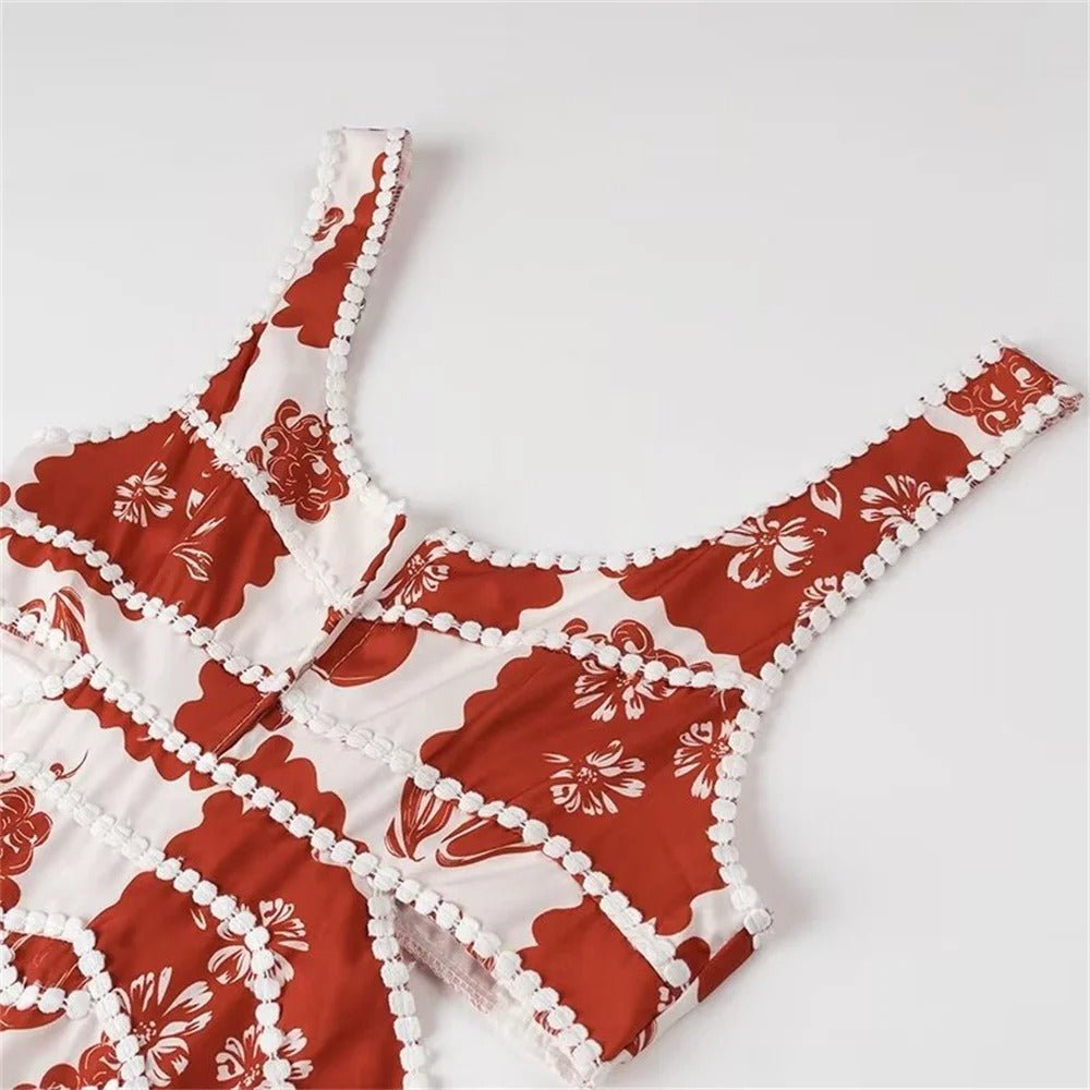 Leinen - Minikleid mit Ausschnitt - Taschen und Rüschenbesatz - Livezo