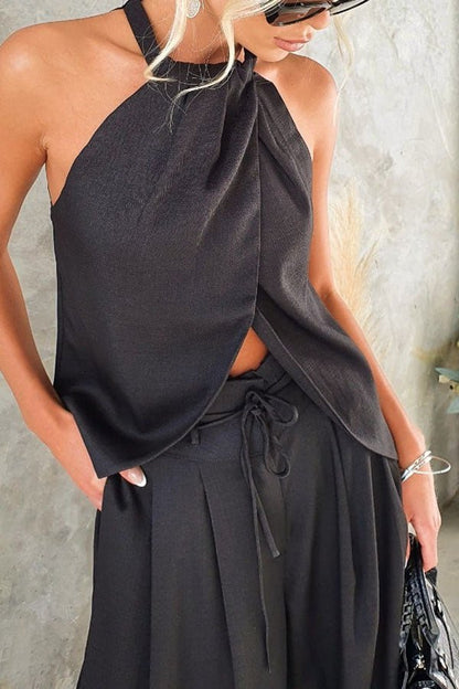 Leinenmischung Tunika mit Knotenweiten - Hosen Set - Livezo