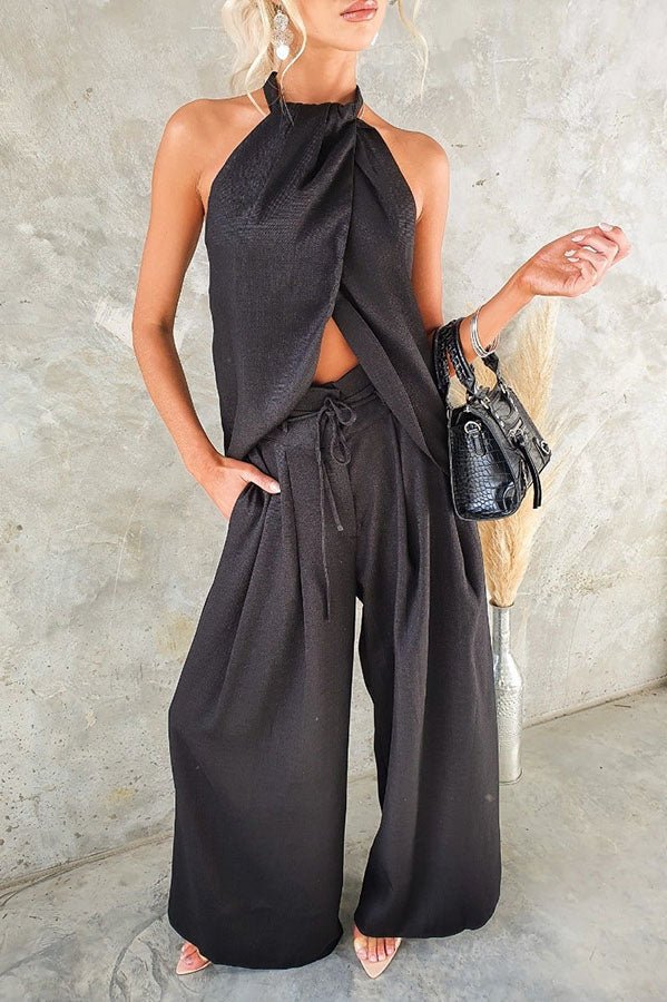 Leinenmischung Tunika mit Knotenweiten - Hosen Set - Livezo