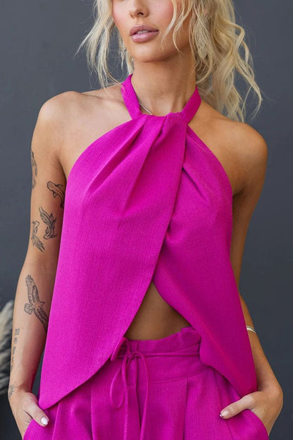 Leinenmischung Tunika mit Knotenweiten - Hosen Set - Livezo