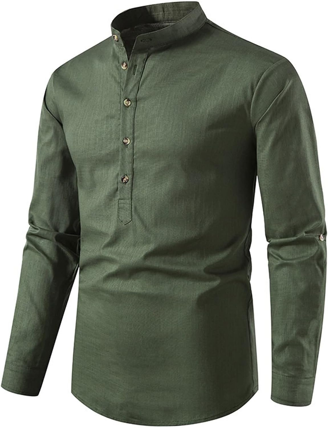 Lightweight Linen Shirt with Stand - Up Collar for Men - Harren Cole