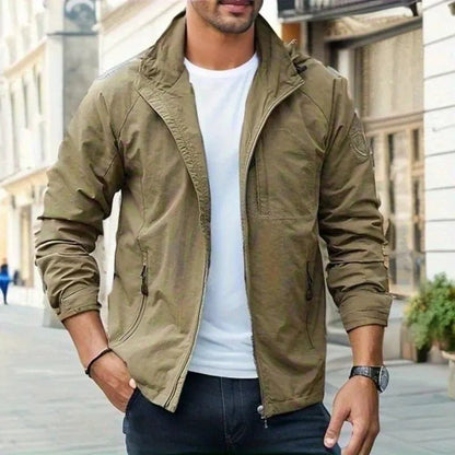 Lightweight Outdoor Jacket With Removable Hood Brown Green - Harren Cole