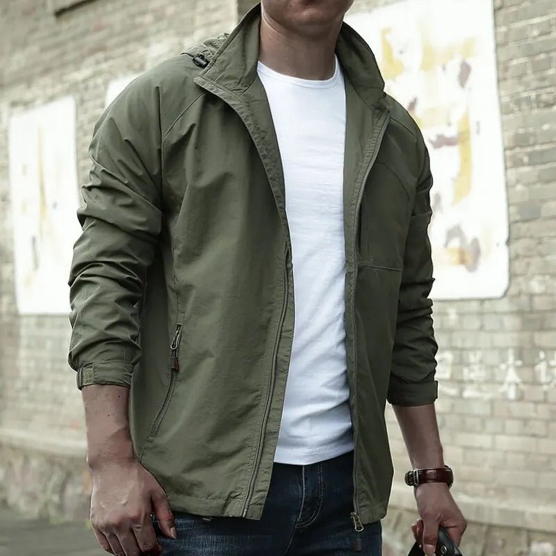 Lightweight Outdoor Jacket With Removable Hood Brown Green - Harren Cole