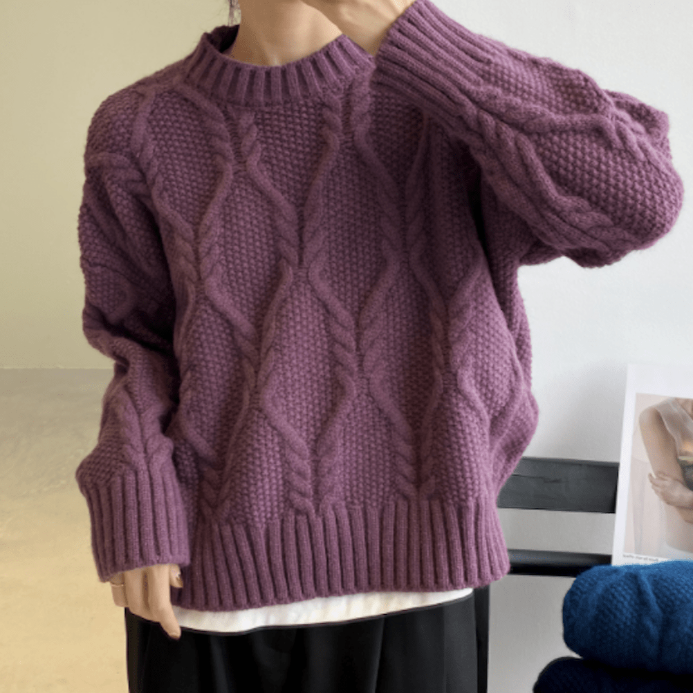 Lilian - Damen Pullover mit Rundhalsausschnitt und Zopfmuster - Livezo