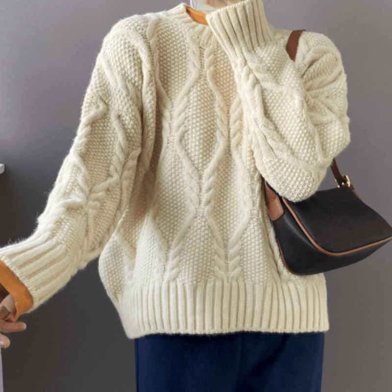 Lilian - Damen Pullover mit Rundhalsausschnitt und Zopfmuster - Livezo