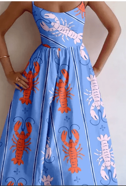 Lobster - Print Trägerkleid – Midilänge - Livezo