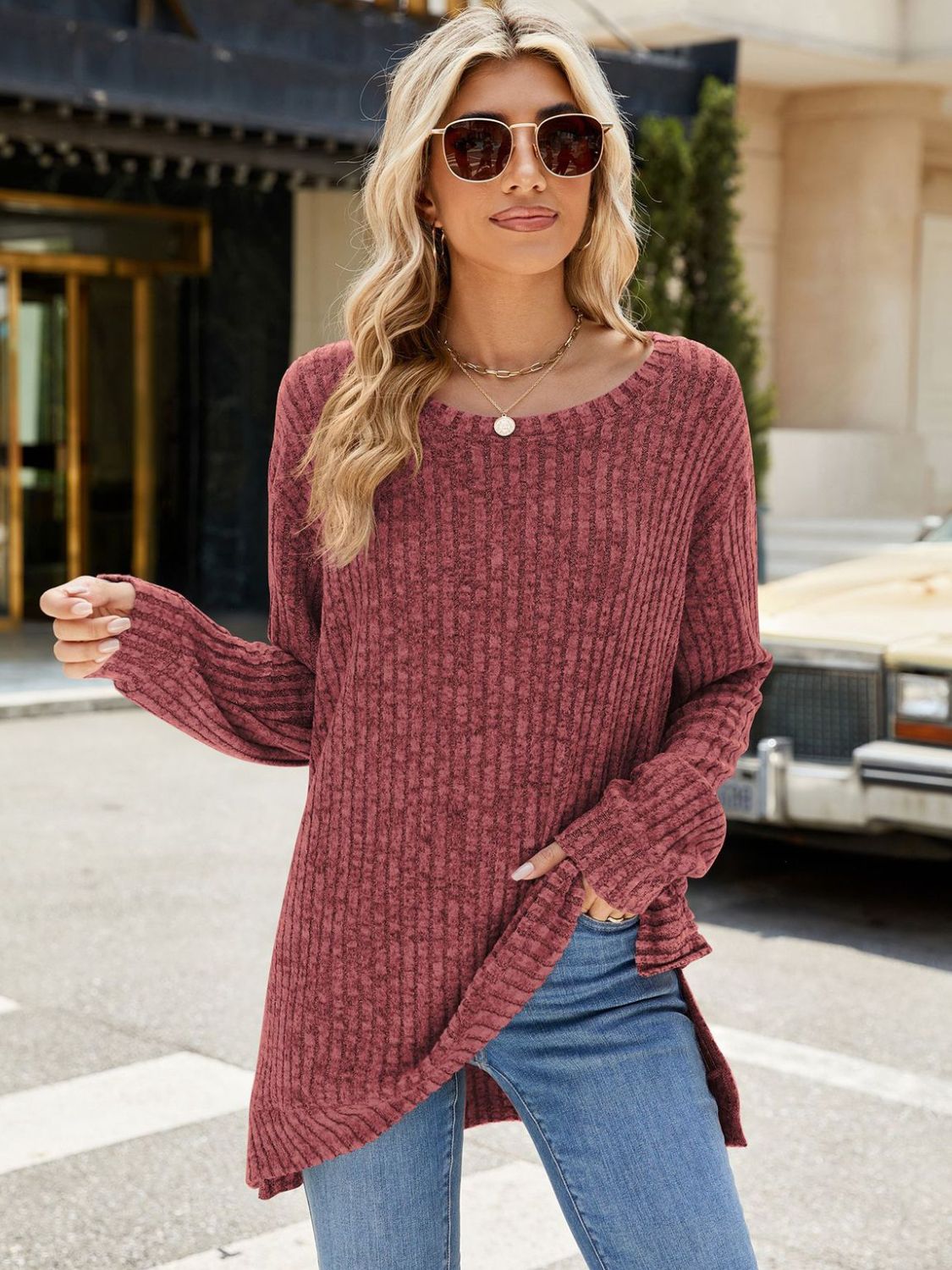 Long Sleeve Sweater - Rippstrick Rundhalsausschnitt - Livezo