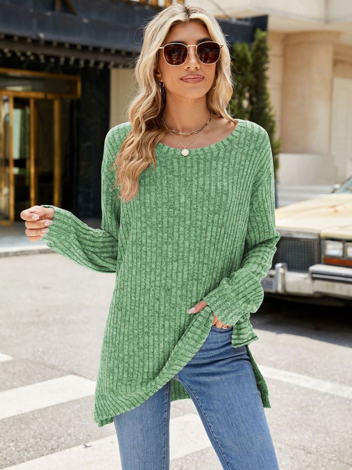 Long Sleeve Sweater - Rippstrick Rundhalsausschnitt - Livezo