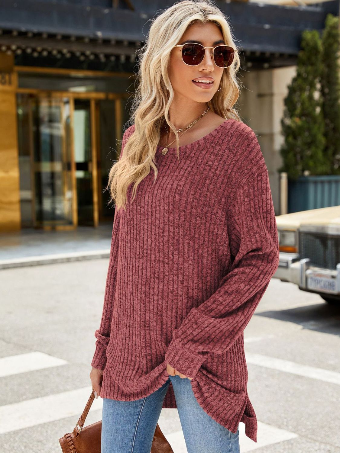 Long Sleeve Sweater - Rippstrick Rundhalsausschnitt - Livezo