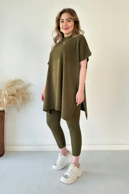 Lynara Set Zwei - teiliges Set aus dehnbarem Strick für Frauen (Oberteil + Hose) - Livezo