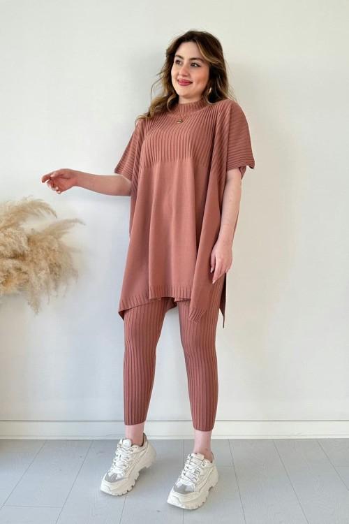 Lynara Set Zwei - teiliges Set aus dehnbarem Strick für Frauen (Oberteil + Hose) - Livezo