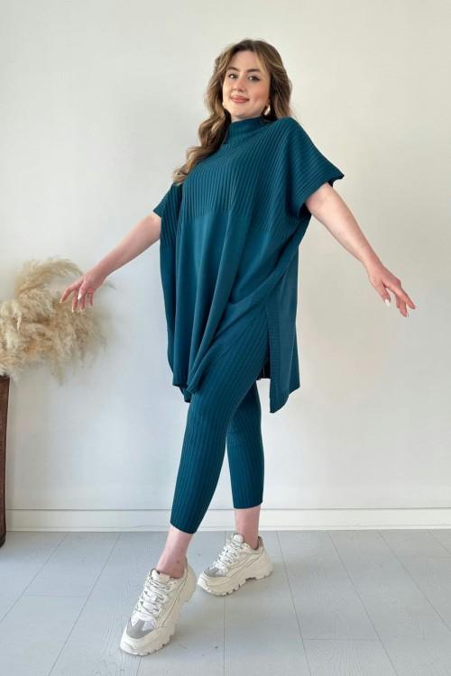 Lynara Set Zwei - teiliges Set aus dehnbarem Strick für Frauen (Oberteil + Hose) - Livezo