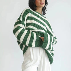 Gemütlicher übergroßer gestreifter Pullover im koreanischen Stil