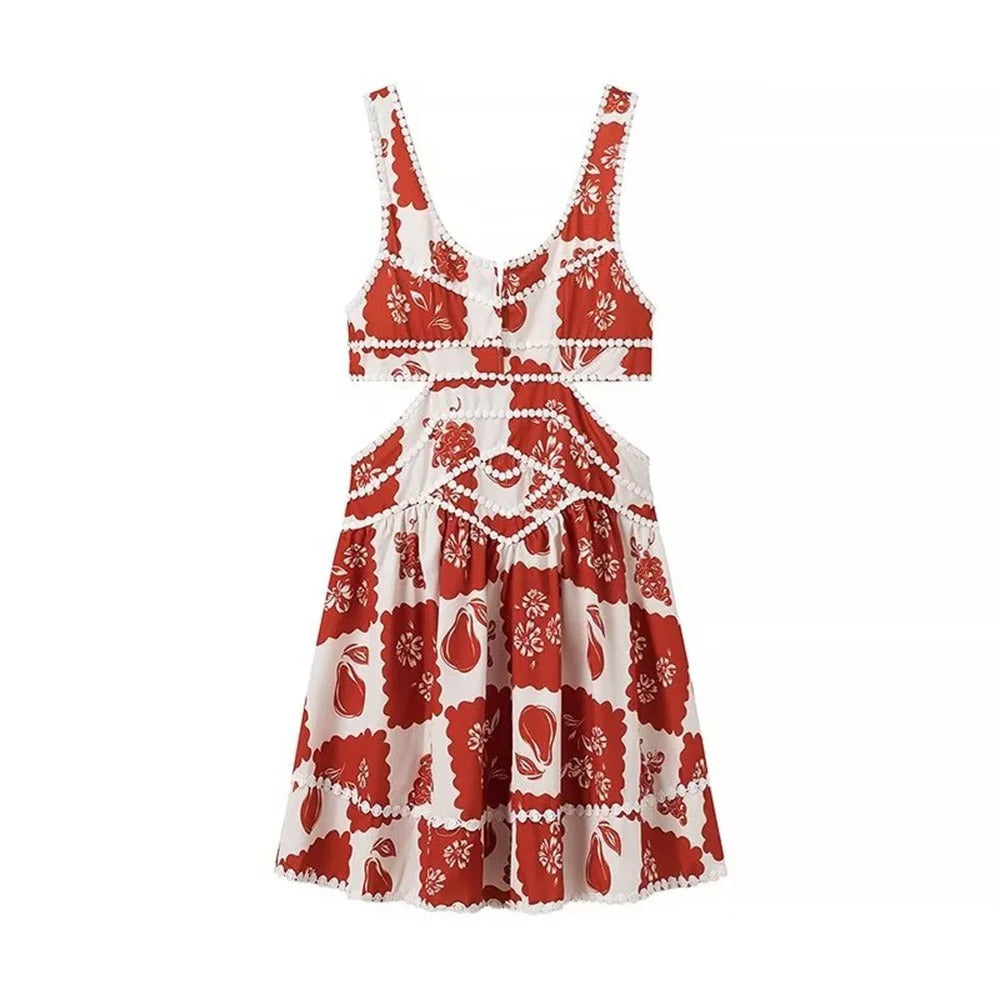 Leinen-Minikleid mit Ausschnitt-Taschen und Rüschenbesatz