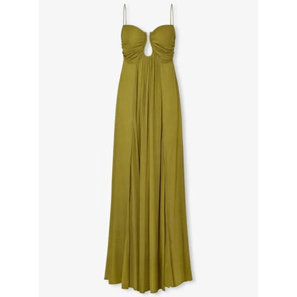 Elegantes Maxikleid aus Metall mit hohlem Rücken und gerafftem A-Linien-Schnitt
