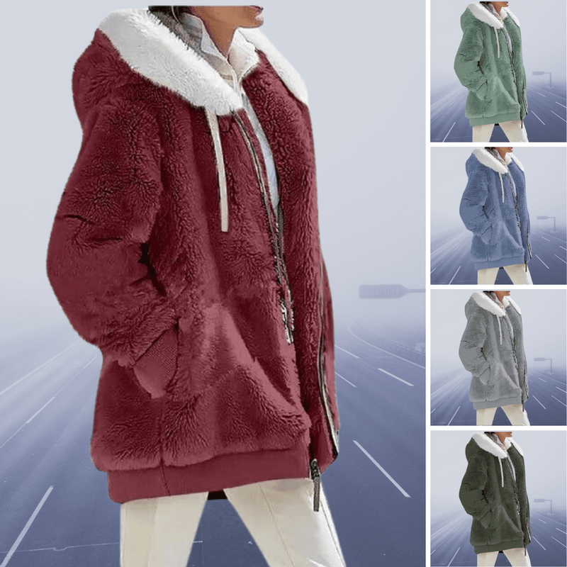Margaretha - Oversized Teddyjacke mit Kapuze für Damen - Livezo