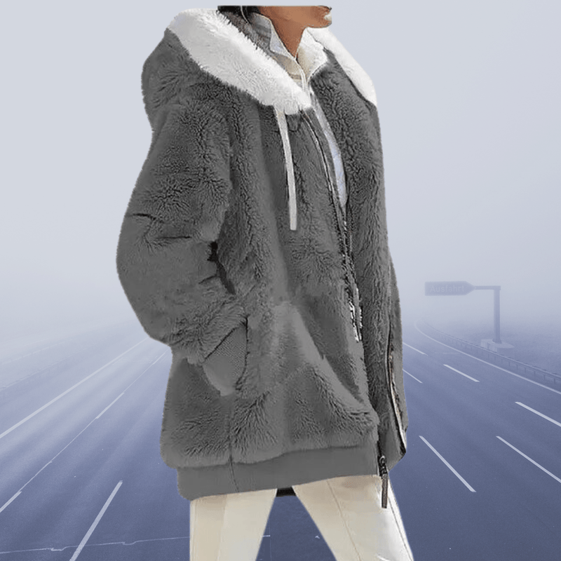 Margaretha - Oversized Teddyjacke mit Kapuze für Damen - Livezo